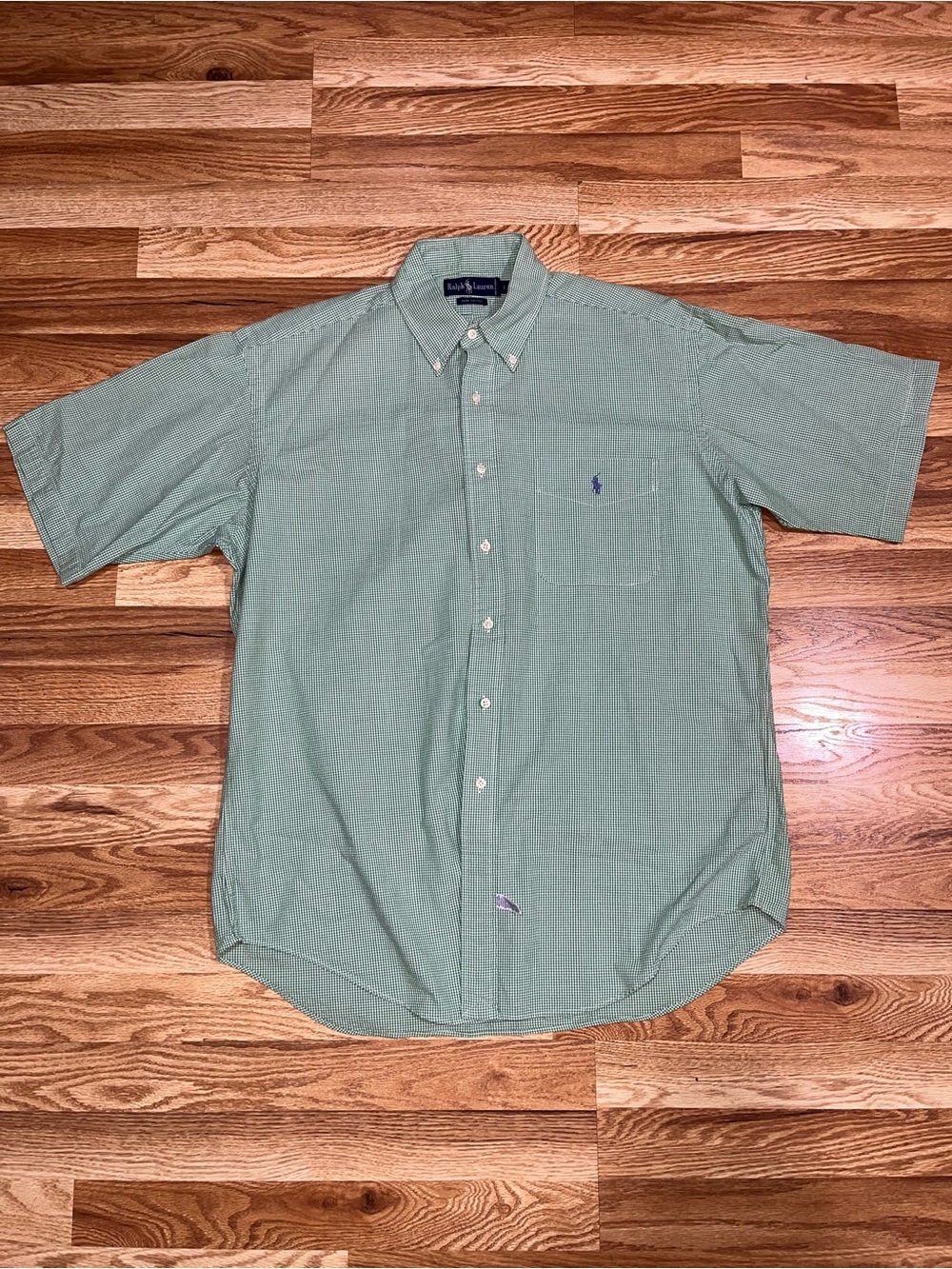 Vintage Polo Ralph Lauren Men’s Large Green White Gingham Button Down Shirt